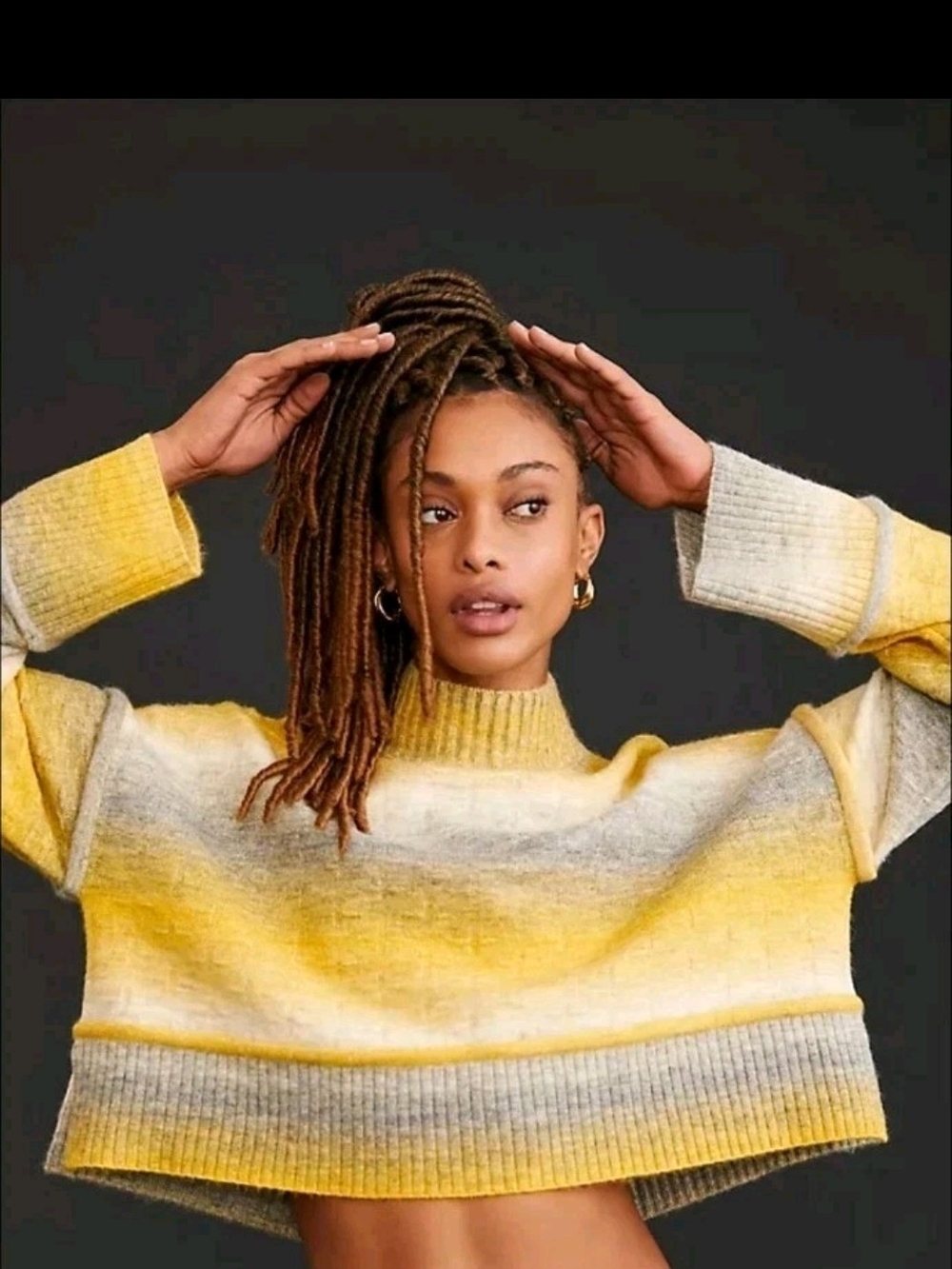 Striped Yellow Gray Cropped Sweater - Women